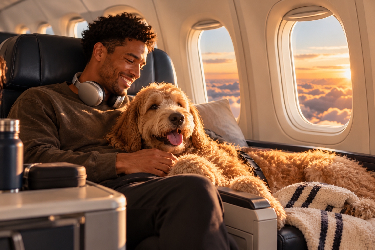 Traveler and dog enjoying a journey